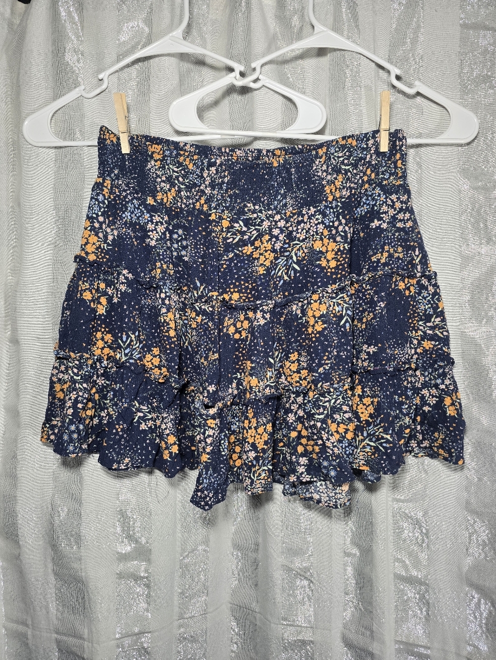 Market & Spruce Navy Floral Tiered Mini Skirt